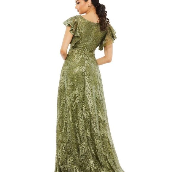 NWT MAC DUGGAL EMBROIDERED FLUTTER V-NECK FLUTTER SLEEVE GOWN OLIVE 20310 sz 16 - Picture 7 of 10
